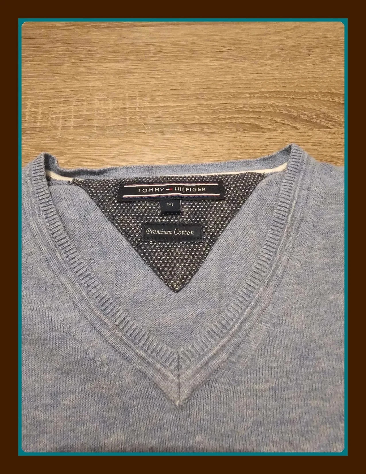 Pull azul claro con cuello en V Tommy Hilfiger de algodón premium talla M – photo 3